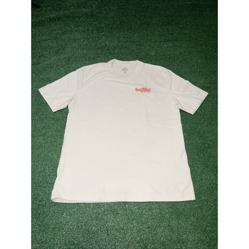 Hollister Heavyweight Boxy Fit Coney Island NY Men's‎ Beige Graphic Tee Small